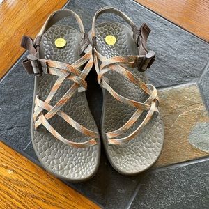 Chaco sandels,orange/grey in colour